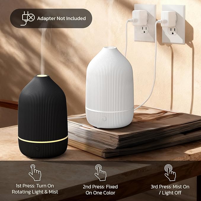 Essential Oil Diffuser, 100ml Aromatherapy Diffuser, Mini Ultrasonic Diffuser for Essential Oil, Home, Office, Cool Mist Humidifier with 7 Led Light, Auto Shut-Off, Black - Bloomnest