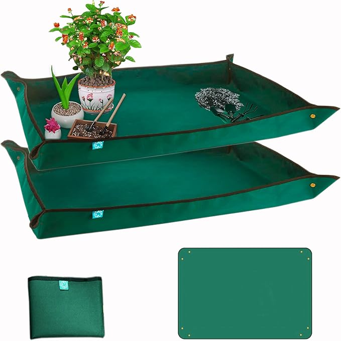 BIUWING Planter Tray, 2PCS Thickened Oxford Fabric Portable Indoor Plant Repotting Mat, Extra Large 43''*29'', Waterproof, Foldable, Blackish Green - Bloomnest