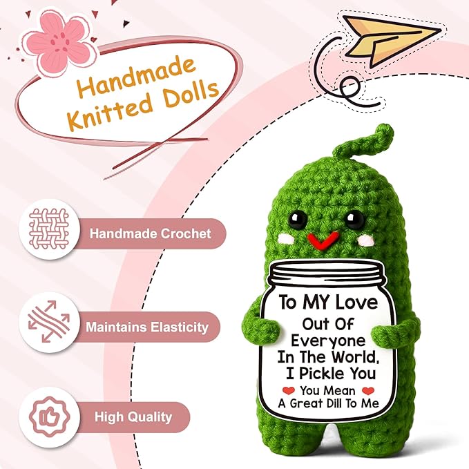 Valentines Day Gifts for Him Her Boyfriend Girlfriend, Handmade Crochet Pickle Valentines Gifts for Wife Husband, I Love You Birthday Gift To My Love Wedding Anniversary Romantic Gift for Couples