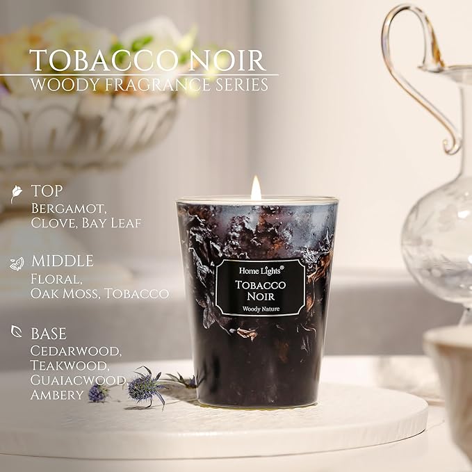HomeLights Scented Candles for Women & Men, 6.7oz Candle Jars Aromatherapy Single Wick Candle, Ideal for Industrial Chic Home Decor and Gifts, Tobacco Noir - Bloomnest