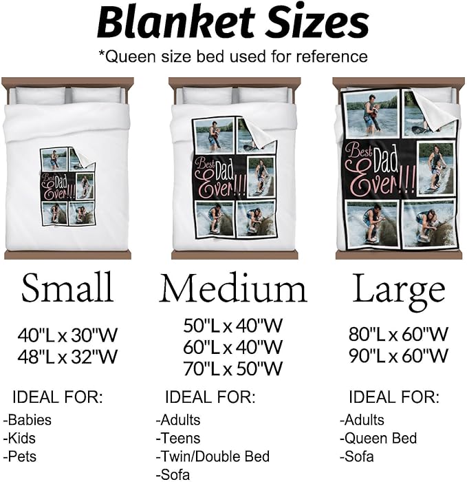 Gifts for Dad Custom Blankets with Photos Personalized Photo Blankets with Picture for Dad, Customized Throws Blanket for Fathers Day Plush Best Daddy Ever Family Husband Men Birthday