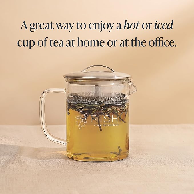 Rishi Tea Simple Brew Teapot - For 12oz Loose Tea Preparation, Built-in Strainer, Everyday Teaware, Easy to Clean, Borosilicate Glass, Enjoy Hot or Iced Tea - 400ml - Bloomnest