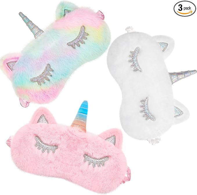 3 Pieces Sleep Mask for Kids, Girls Plush Sleeping Eye Cover Soft Eye Blindfold Cover Animal Shade for Kids(Mixed Colors, Pink, White,Cute Style) - Bloomnest