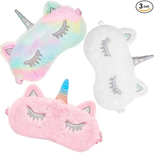 3 Pieces Sleep Mask for Kids, Girls Plush Sleeping Eye Cover Soft Eye Blindfold Cover Animal Shade for Kids(Mixed Colors, Pink, White,Cute Style) - Bloomnest