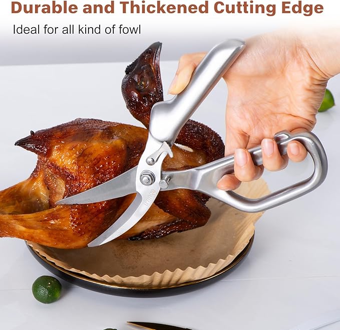 LIVINGO Kitchen Scissors - Heavy Duty Poultry Shears Sharp Cutting Food Chicken Bone Meat Vegetable for Cooking, Multipurpose Stainless Steel Utility Scissors, Safety Lock - Bloomnest
