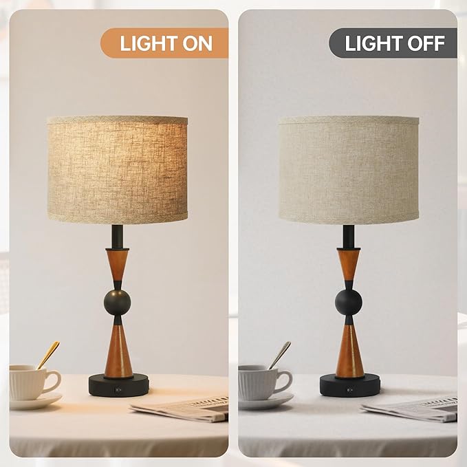 23'' Modern Table Lamps Set of 2 - Farmhouse Bedside Lamps for Bedroom with USB A+C, Wooden Lamps for Night Stands, Lamp for Living Room End Tables - Bloomnest