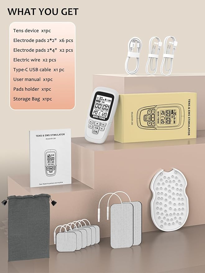 24 Modes TENS EMS Unit for Pain Relief, Muscle Stimulator Machine with 8 Reusable Electrode Pads - FDA Cleared 3-in-1 Device, 40 Intensity Levels, 90 Min Timer, Back/Neck/Knee Therapy, Pulse 2-150Hz