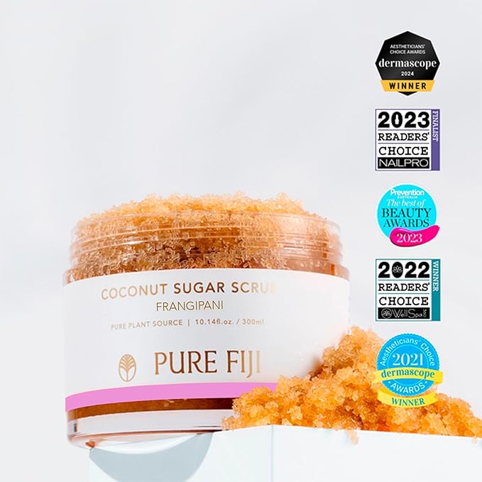 Pure Fiji Coconut Sugar Body Scrub, Frangipani (10.14 Oz /300ml) - Bloomnest