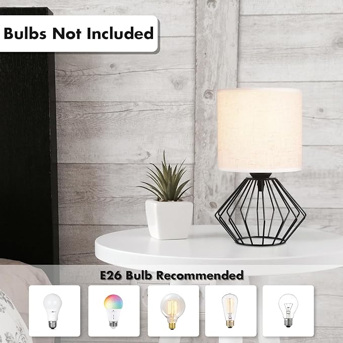 Hamilyeah Bedside Lamps Set of 2, Black Table Lamps with Beige Linen Fabric Shade, Industrial Lamps for Night Stands with On/Off Switch, Modern Simple Desk Lamps for Bedroom, Living Room - Bloomnest