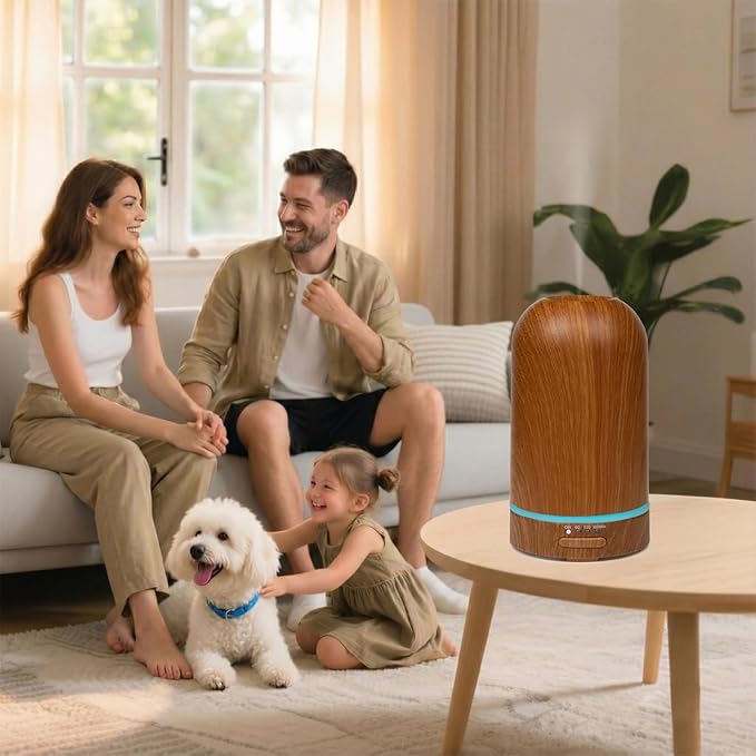 Ultrasonic Essential Oil Diffuser 100ML - Cool Mist Humidifier, 7-Color LED Lights, 3 Timer & Auto Shut-Off, Ideal Gift for Home Bedroom Office (Wood Brown) - Bloomnest