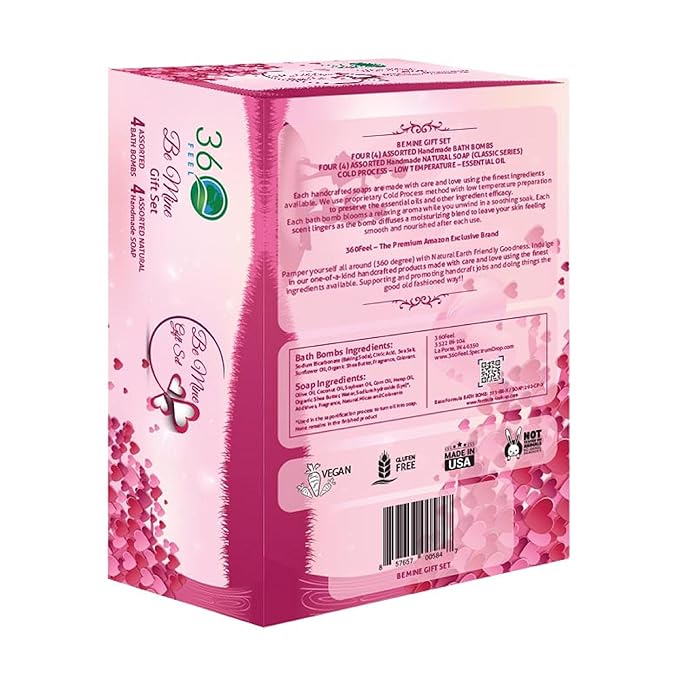 360Feel Be Mine 4 Bath Bombs Plus 4 Handmade Soap Gift Essential Oil Organic Bath Bomb gifts for Men Women - Bloomnest