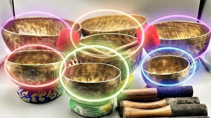 Chakra Healing Tibetan Singing Bowl - Set of 7 - Hand Hammered Tibetan Meditation Singing Bowl Nepal ArtsOfIndia