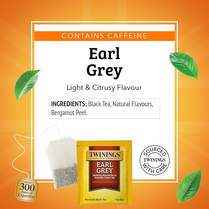 Twinings Earl Grey Black Tea Individually Wrapped Bags, 20 Count (Pack of 6), Flavoured with Citrus and Bergamot, Caffeinated, Enjoy Hot or Iced, 120 Teabags - Bloomnest