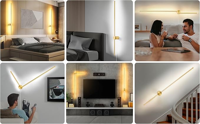 Wall Sconces Set of Two with Remote, Stepless Colors 3000K-6500K & Stepless Dimming, Hardwire or Plug-in, 180° Rotate, LED Gold Plug in Wall Sconces with Timer & Night Light, 39.4 Inches - Bloomnest