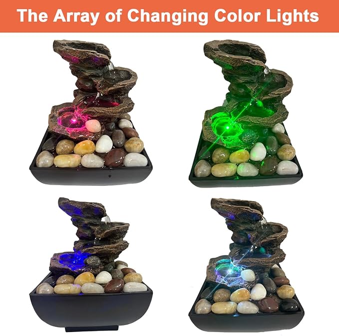 Indoor Tabletop Water Fountain, Resin Meditation Fountain with Color LED Light, Indoor Waterfall Feature for Home Office Decor (A) - Bloomnest
