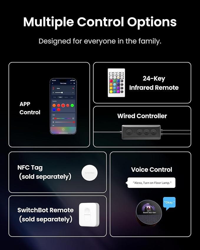 SwitchBot Floor Lamp with Matter, RGB, Warm Cool White, Corner Floor Lamp Compatible with Apple Home, Alexa, Google Home, 1200lm, Music Sync, Scene Modes, 16 Million Colors for Living Room Bedroom - Bloomnest