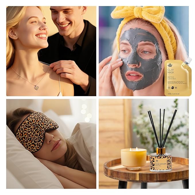 35 Pcs Valentines Day Gifts for Women, Honey & Almond Bath & Body Gift Basket, Face Skin Care Kit, Home Spa Gift Set, Self-Care Kit, Necklace, Birthday, Christmas, Mother Day, Anniversary