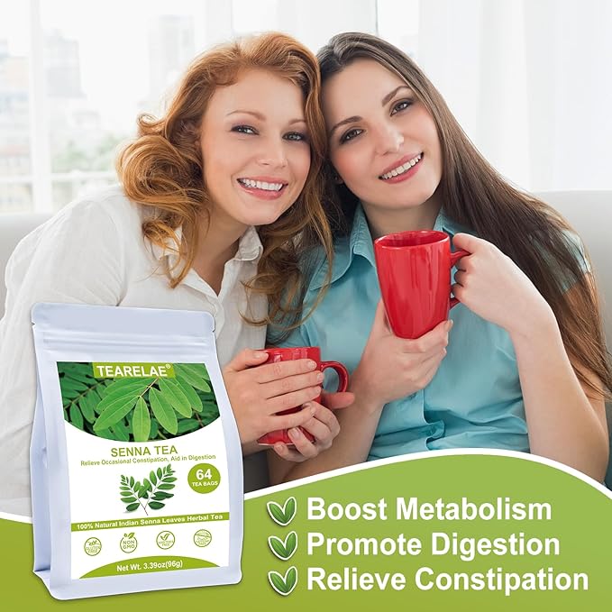 TEARELAE - Senna Tea - 1.5g x 64 Count Senna Leaves Tea Bags - Premium Indian Senna Leaves - Relieve Constipation, Aid in Digestion - Caffeine-Free, Non-GMO - Bloomnest