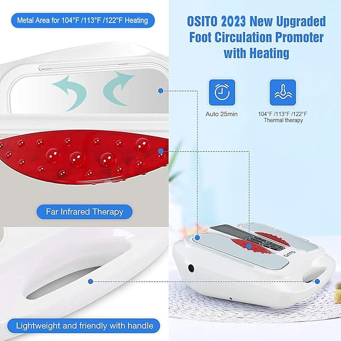 OSITO EMS Foot Massager for Neuropathy Feet Circulation Stimulator with Heat, FSA or HSA Eligible, EMS TENS Foot Leg Massage Machine for Foot Pain Neuropathy Cramps and Diabetes RLS, White - Bloomnest