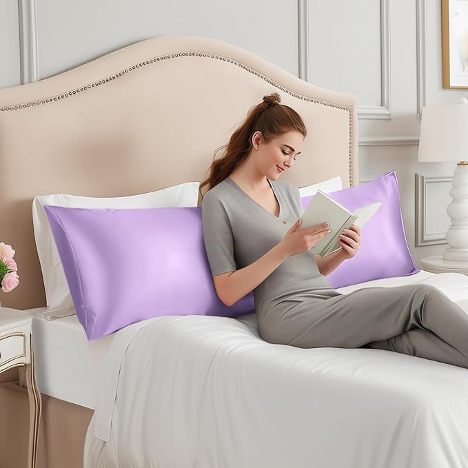 INFIIXSO Body Pillow Cover with Zipper, Luxury Mulberry Silk Body Pillow Case 20x54 Inches, Ultra Smooth and Soft Cooling Long Pillowcase, Gift for Women, Men(Lavender) - Bloomnest