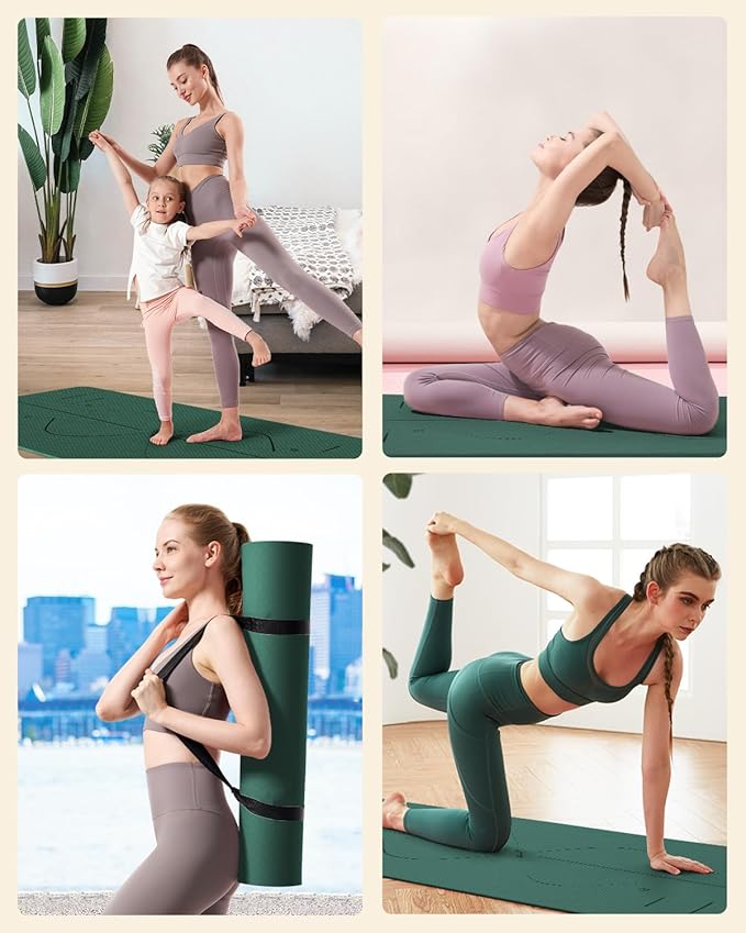 YOTTOY Yoga Mat, 72"x 32"x1/3" Extra Wide Non-Slip Exercise Fitness Yoga Mats,Eco-Friendly TPE Exercise Mats for Women Men Home Workout with Strap Bag - Bloomnest