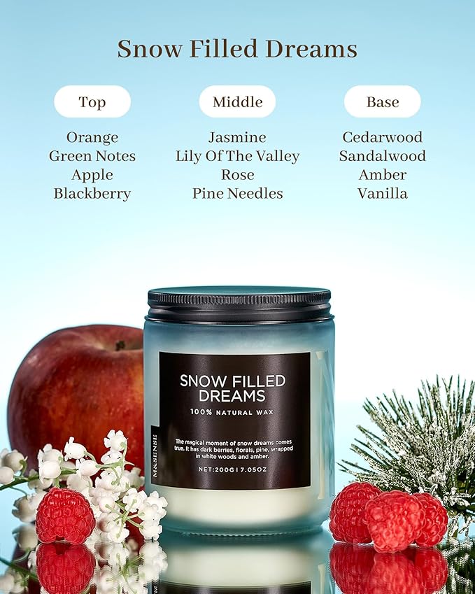 M&SENSE Snow Filled Dream - Jasmine & Pine Scented Natural Soy Wax Cotton Wick Candle for Home Decor, 7.05oz 50 Hours Long Lasting Winter Scent Holiday Gifts for Women Men - Bloomnest