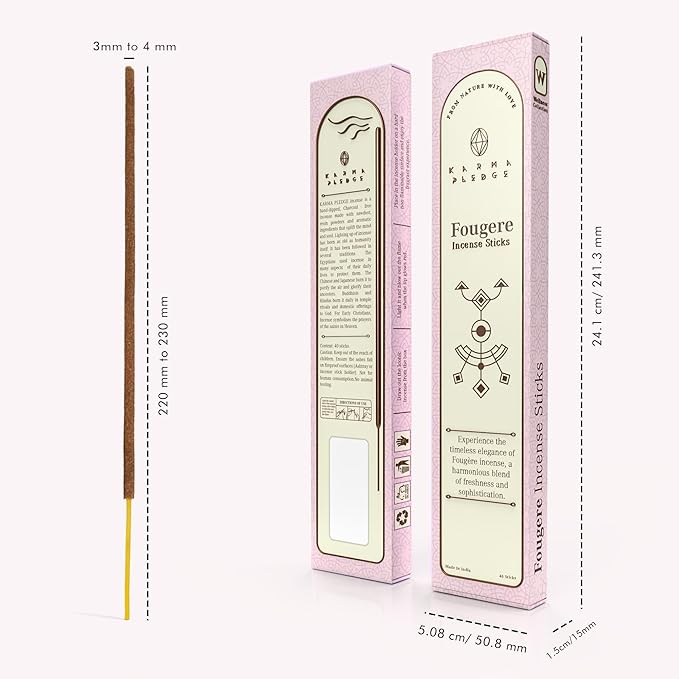 Fougere Incense Sticks, Organic Hand Dipped Incense, Natural Herbs & Aromatic Ingredients, Contain 40 Sticks Inside, Burn Time 45 to 60 Minutes, Spiritual Gifts, Captivate Incense By Karma Pledge
