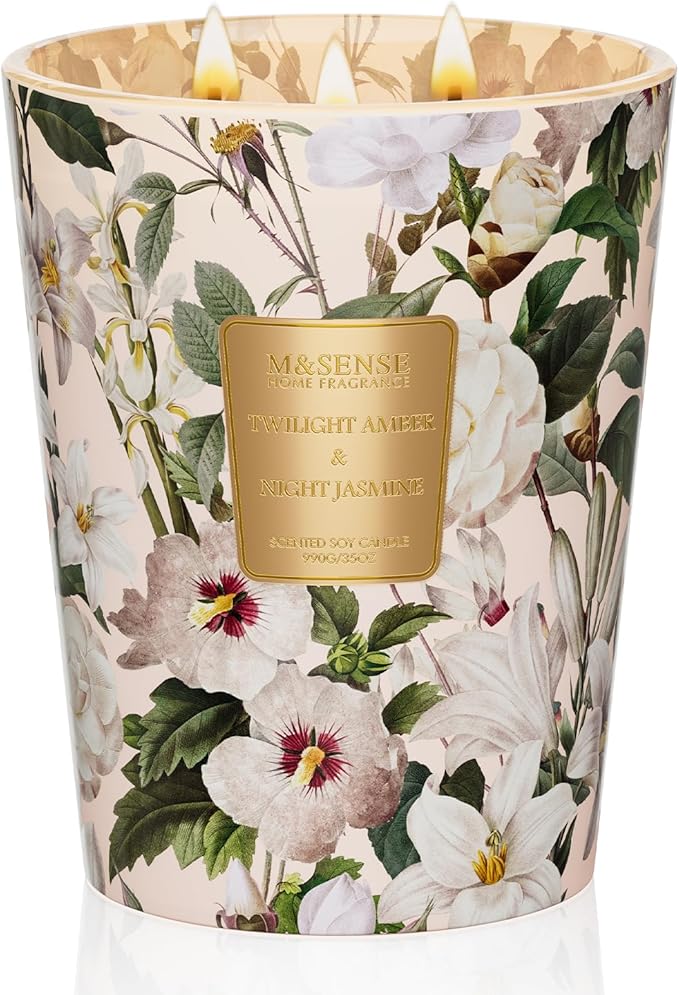 M&SENSE Amber Jasmine Scented Candle 35oz 150H Long Lasting, 3 Wick Soy Candles Aromatherapy Stress Relief Home Fragrance Housewarming Gifts - Bloomnest