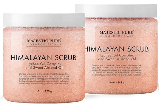 Majestic Pure Himalayan Salt Body Scrub with Lychee Oil, Exfoliating Salt Scrub to Exfoliate & Moisturize Skin, Deep Cleansing - 10 oz (Pack of 2) - Bloomnest