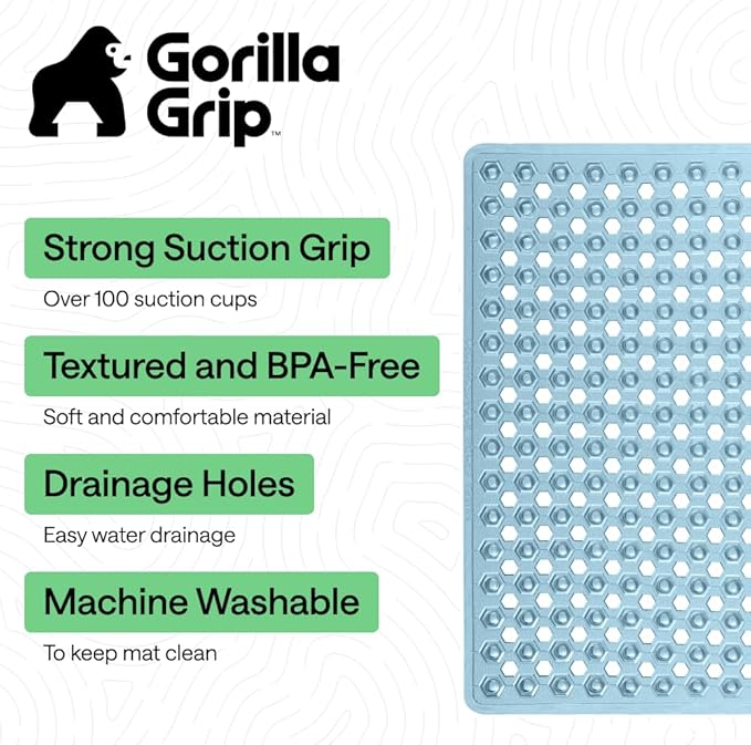 GORILLA GRIP Patented Square Shower Stall Mat, Small Bathtub Floor Mats for Stand Up Showers with Suction Cups and Drainage Holes, Machine Washable, Soft on Feet, Bathroom Accessories 21x21 Inch, Blue - Bloomnest