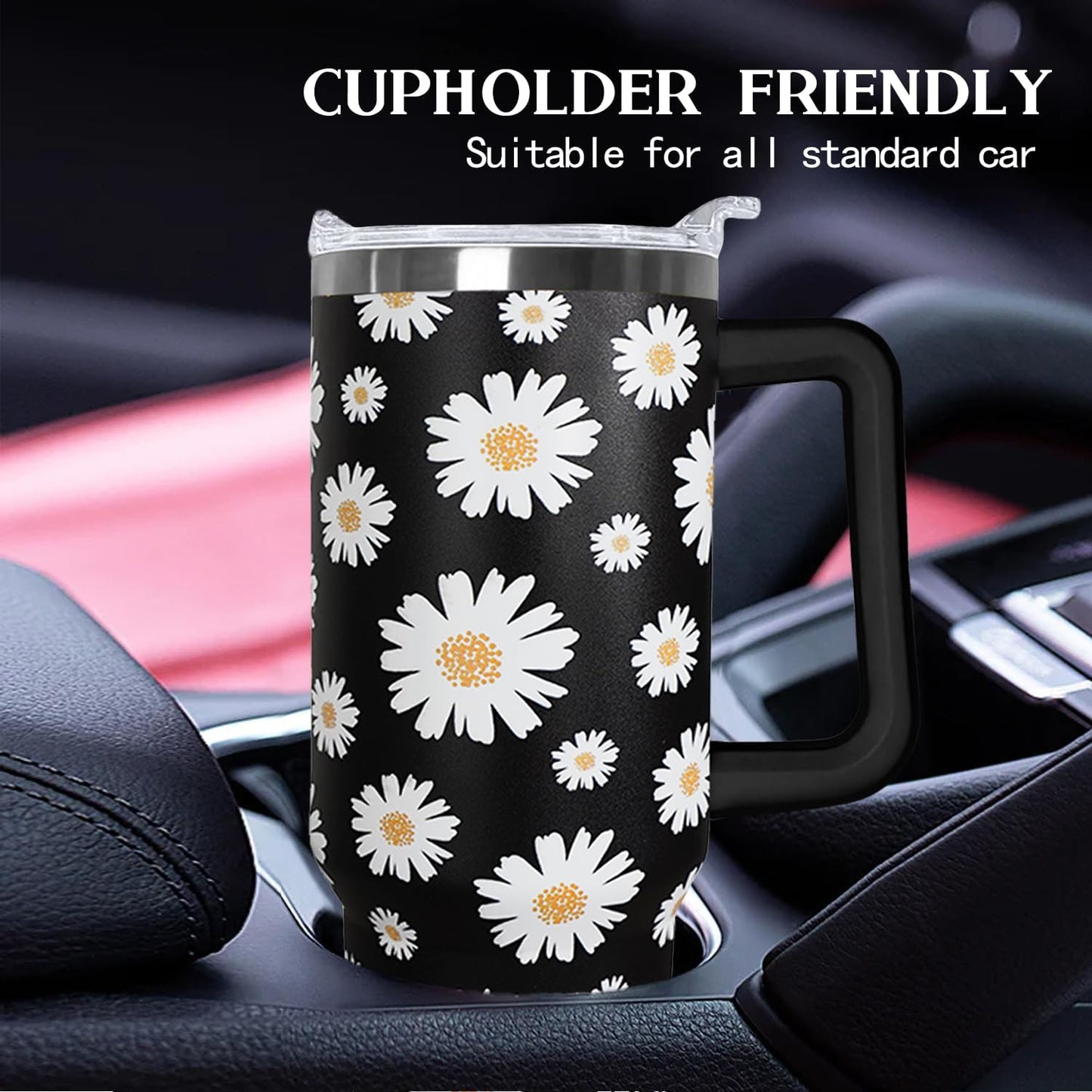 Ceovfoi 40 Oz Daisy Tumbler With Handle,Daisy Coffee Travel Mug Cup Water Bottle,Daisy Decor,Daisy Gifts for Women