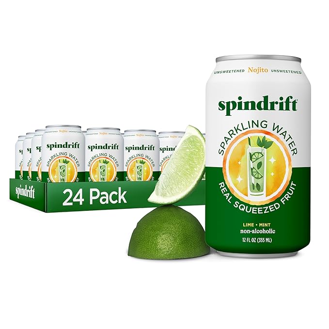 Spindrift Sparkling Water, Nojito Flavored, Made with Real Squeezed Fruit, 12 Fl Oz Cans, Pack of 24 (Only 4 Calories per Can) - Bloomnest