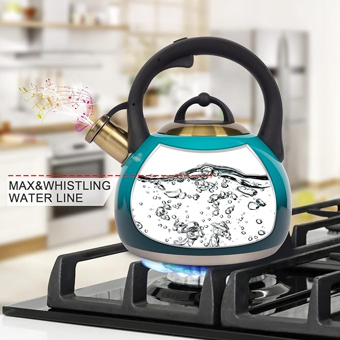 Tea Kettle Stovetop Whistling Kettle Teapot, Food Grade Stainless Steel Teakettle for Stove Top with Heat Proof Ergonomic Handle, 3.1 Quart Tea Pot - Bloomnest