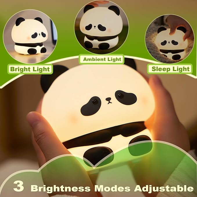 DREAMING MY DREAM Panda Night Light,LED Squishy Panda Novelty Lamp,3 Level Dimmable Nursery Nightlight, Rechargeable Touch Lamp for Breastfeeding Toddler Baby Kids Decor,Cool Gifts - Bloomnest