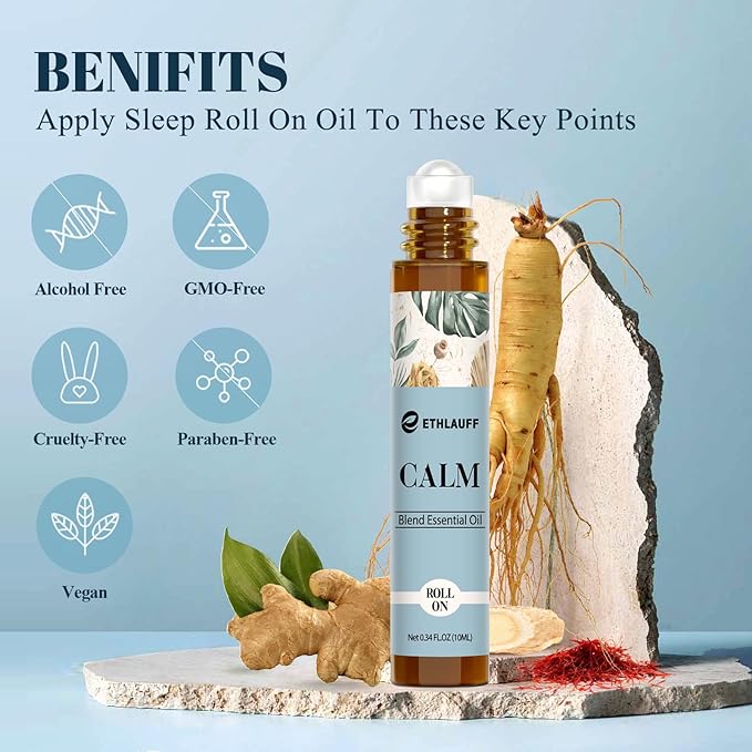 Calm Essential Oil Roll On, Aromatherapy Roll On Oil Blends for Stress Relief, Massage, Self Care Relaxation Gift - Bloomnest