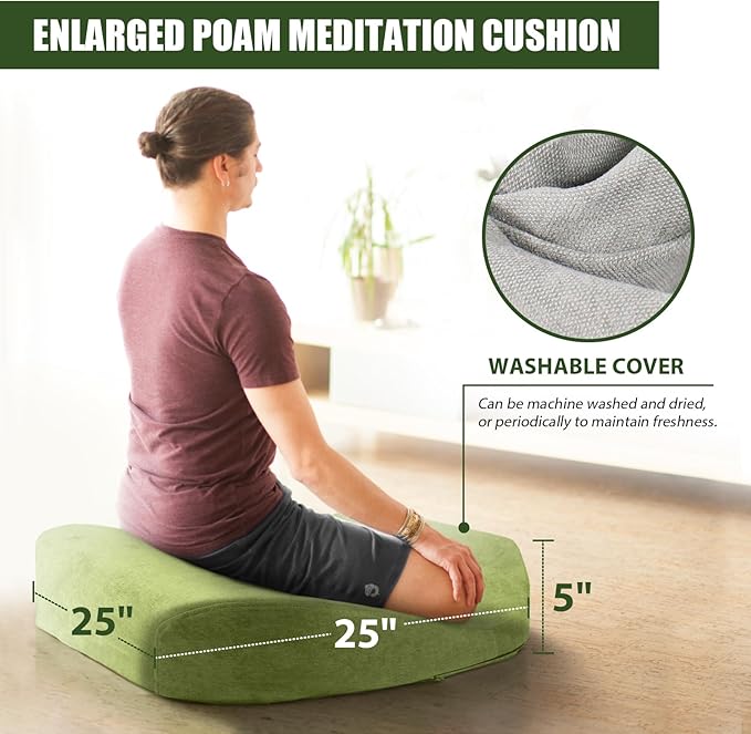 Meditation Cushion - Floor Pillow, Enlarge High Density Extremely Firm, Large Big Foam Floor Cushion Seating for Adults - Premium Yoga Pillows for Adults Gifts for Women, Men Green - Bloomnest