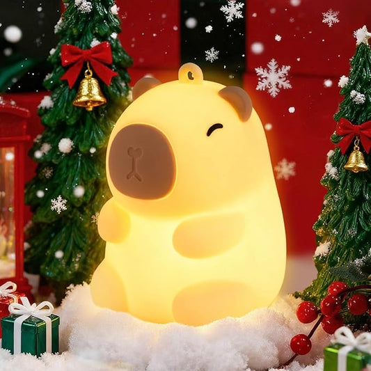 Squishy Christmas Capybara Night Light with RGB Modes Dimmable Nursery Breastfeeding Nightlight Hangable Cute Novelty Animal Lamp Rechargeable Silicone Touch Bedside Lamp for Bedroom Dorm Decor - Bloomnest