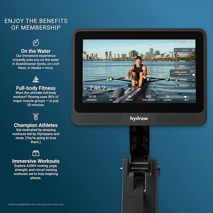 Hydrow Wave Rowing Machine with 16" HD Touchscreen & Speakers - Foldable | Live Home Workouts, Subscription Required - Bloomnest