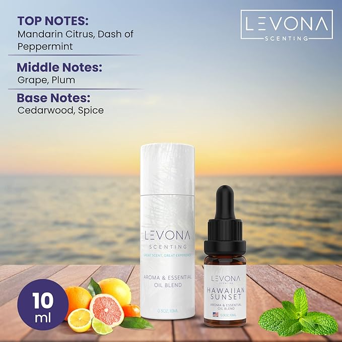 Levona Scent Essential Oils - Scents for Home, Hotel & Office Use - Perfect for Home Diffuser & Humidifiers - Aroma Fragrance Oil, Ideal for Massage, Relaxation, and Spa - Hawaiian Sunset, 10ml - Bloomnest