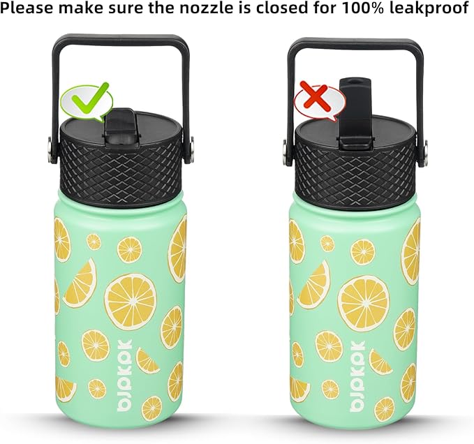 BJPKPK Water Bottle with Straw Lid, 15 oz Insulated Water Bottle, Stainless Steel Metal Water Bottles, Reusable Leak Proof BPA Free Thermo, Flask, Cups, Elegant Lemon - Bloomnest