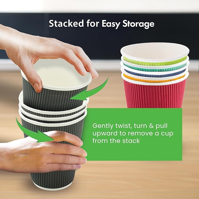 Restaurantware 8 Ounce Double Wall Disposable Coffee Cups, 500 Insulated Gray Paper Tumblers, with Ripple Wall Design, Lids Sold Separately for Hot Drinks like Tea, Hot Chocolate, and More - Bloomnest