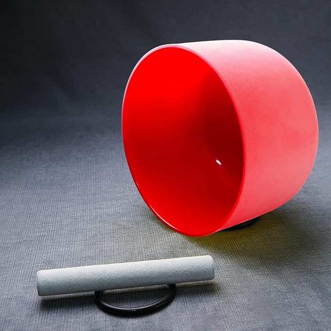 Hye-eun 10 inch C Note 432hz Root Chakra Red Color Frosted Quartz Crystal Singing Bowl without Carrier Case for Yoga Healing Sound Energy Vibration