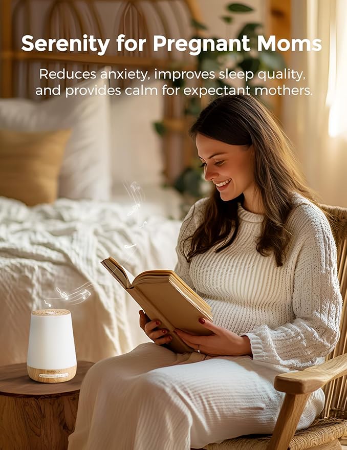 Baby Sound Machine, Momcozy White Noise Machine for Baby Sleeping with Night Light, Toddler Sleep Trainer with 34 Soothing Sounds, Timer, App Remote Control, Personal Sleep Routine(Wood Grain) - Bloomnest
