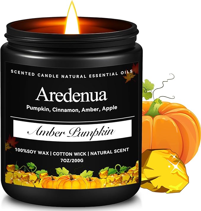 Amber Pumpkin Candle – Cozy Season Candle - Pumpkin Scented Candles for Home, Winter Holiday Soy Candles -7oz, Thanksgiving & Christmas Gift for Women Men - Bloomnest