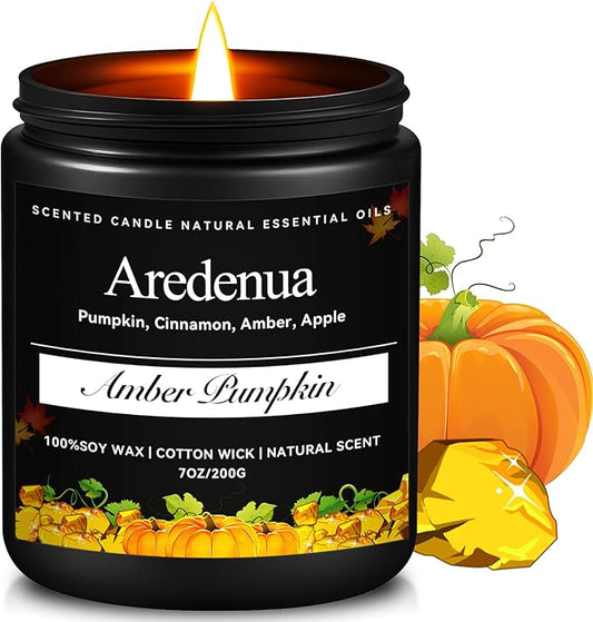 Amber Pumpkin Candle – Cozy Season Candle - Pumpkin Scented Candles for Home, Winter Holiday Soy Candles -7oz, Thanksgiving & Christmas Gift for Women Men - Bloomnest