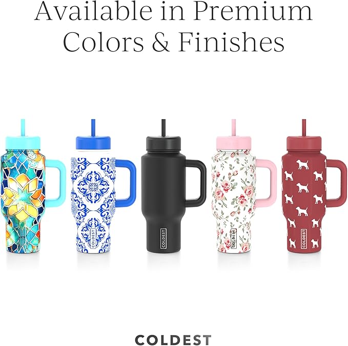 Coldest Tumbler with Handle & Coffee Lid - 100% Spill Proof Tumbler (3 Lids) - Stainless Steel Insulated Leakproof Tumblers for Women & Men - Cup Holder Friendly - 24 oz (Bats and Cats) - Bloomnest