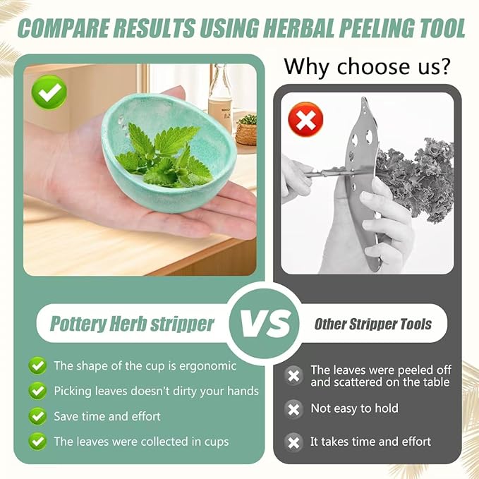 2025 New Handmade Ceramic Herb Stripper Bowl -Herb Stripper,Herb Stripping Bowl,Efficient Herb Peeling Cup for Salads & Cooking, Pottery Kitchen Tool for Meal Prep (1Pcs) - Bloomnest