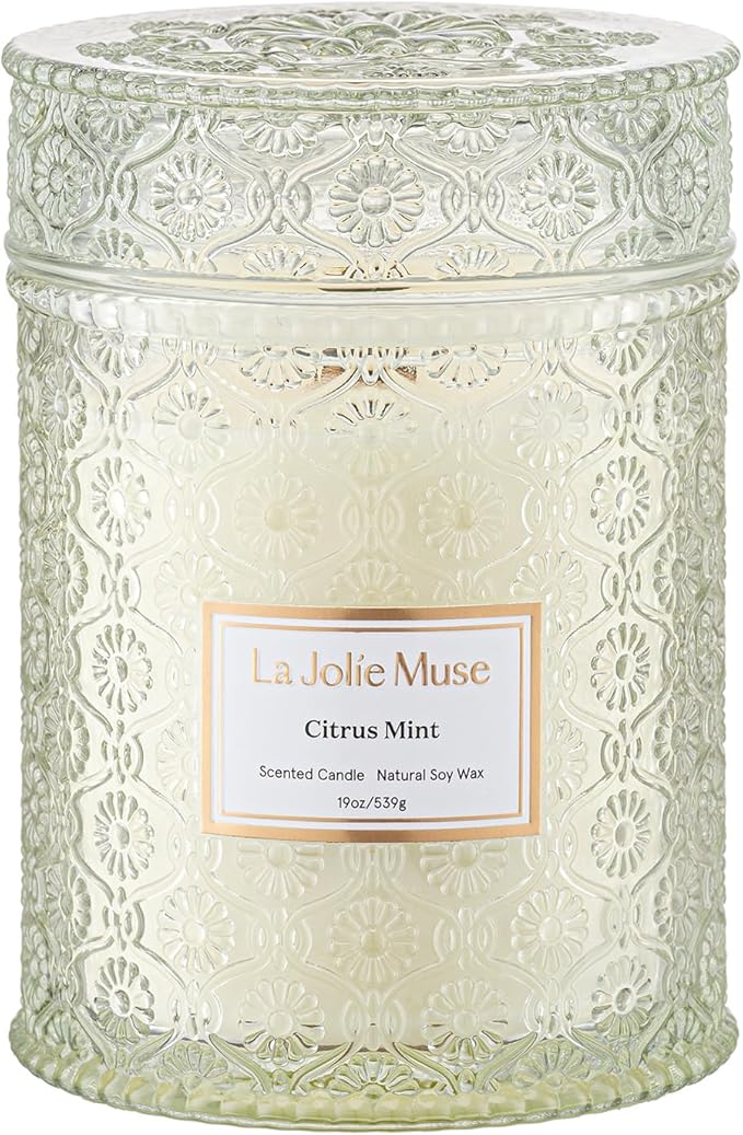 LA JOLIE MUSE Citrus Mint Candle - Bergamot, Yuzu, Mint | 19 oz Large Wooden Wick Candle | Natural Soy Wax | 90 Hours Clean Burn | Fresh Citrus Candles | Modern Home Decor - Bloomnest