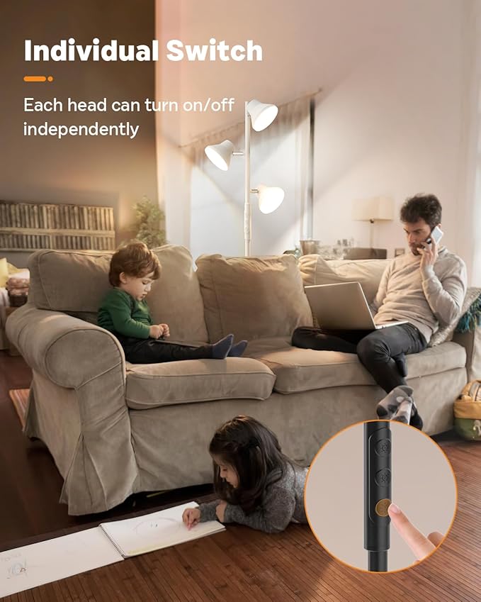 White Floor Lamp, 36W Modern Dimmable Standing Lamp 2700-6500K, 3 Rotatable LED Lights Reading Tall Lamp, Touch & Remote Control Floor Lamps for Living Room Bedroom Office - Bloomnest