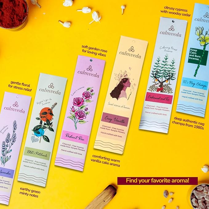 Natural Incense Sticks Mega - Variety Pack (144 Insence-Sticks Bulk, 12 Aromas) Clean No Charcoal, Made from Upcycled Flowers | Organic Incense Stick Non Toxic (Slow Burn, Longlast)